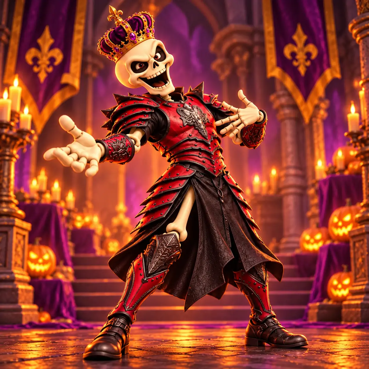 Devil’s Champion Leather Armor Set modeled by a Yankelove Realm skeleton mascot