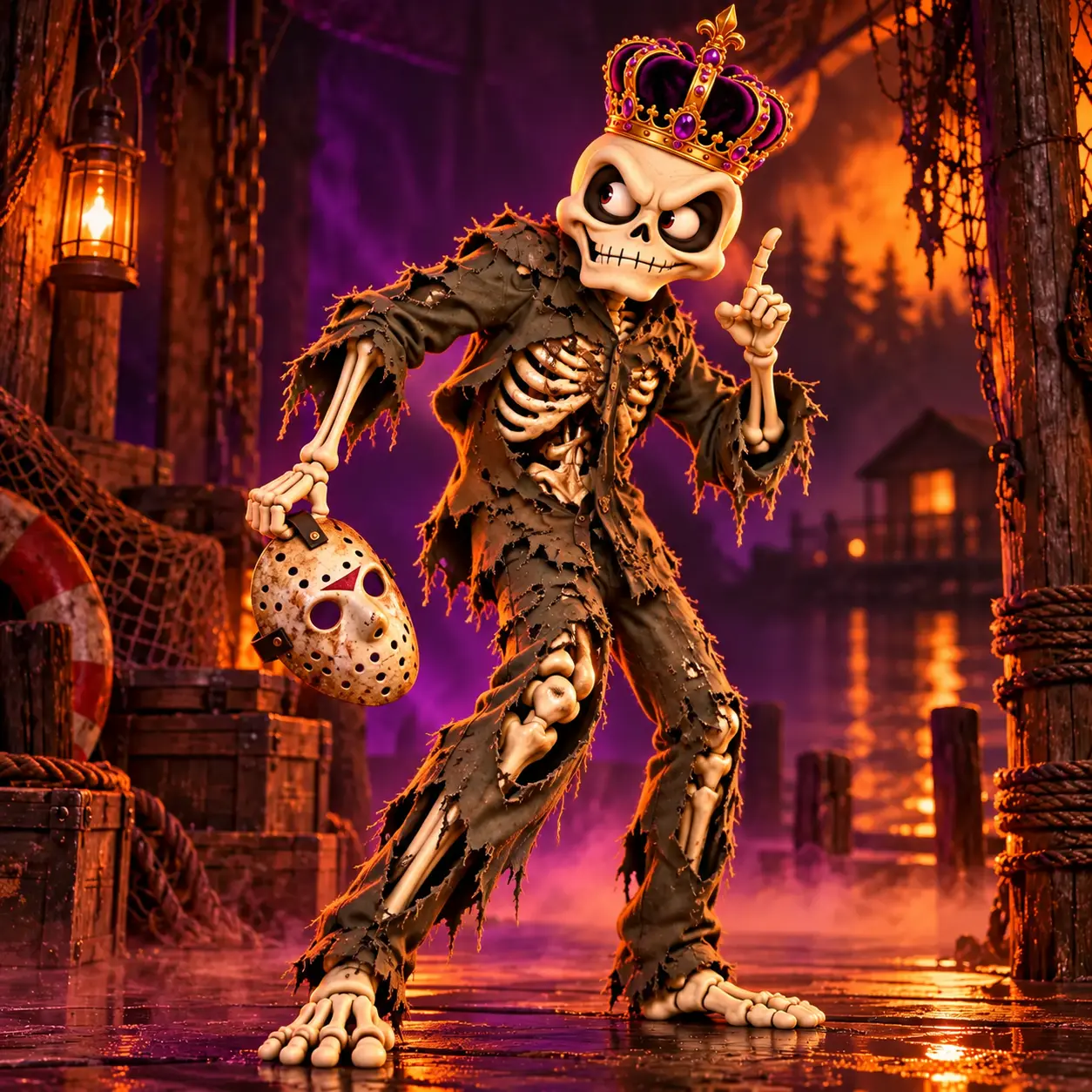 Friday the 13th Part 7 Costume with Ribcage modeled by a Yankelove Realm skeleton mascot